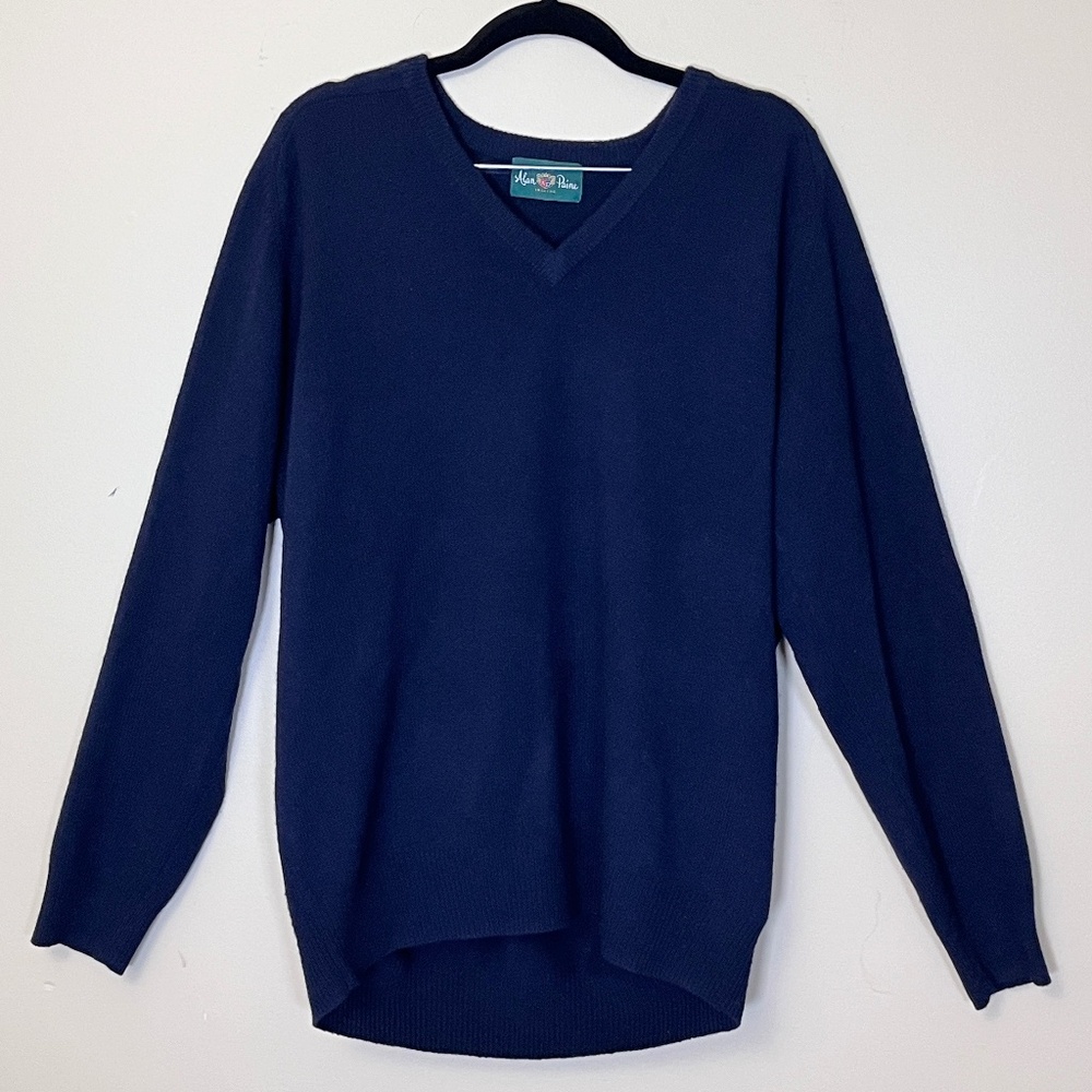 Alan Paine Pure Lambswool V Neck Sweater - Men's Size EU 52 / UK 44 - Blue